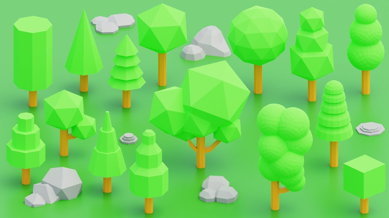 15 Low Poly Trees - Blender - For Illustrations & Game Assets -
