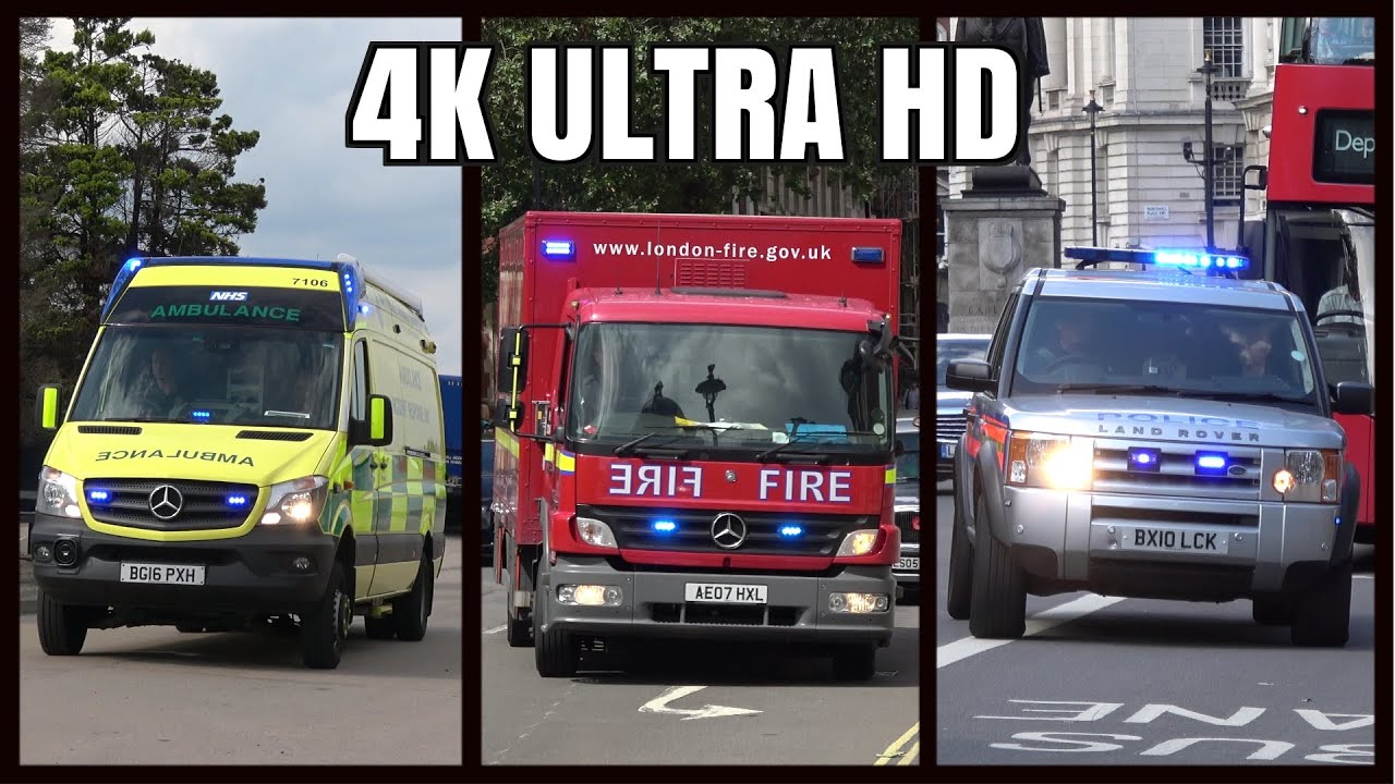 Fire Engines, Police Cars and Ambulances responding