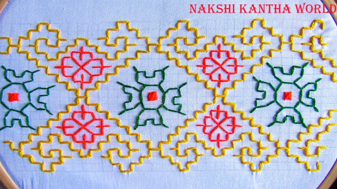 Hand embroidery border line design by Nakshi Kantha World