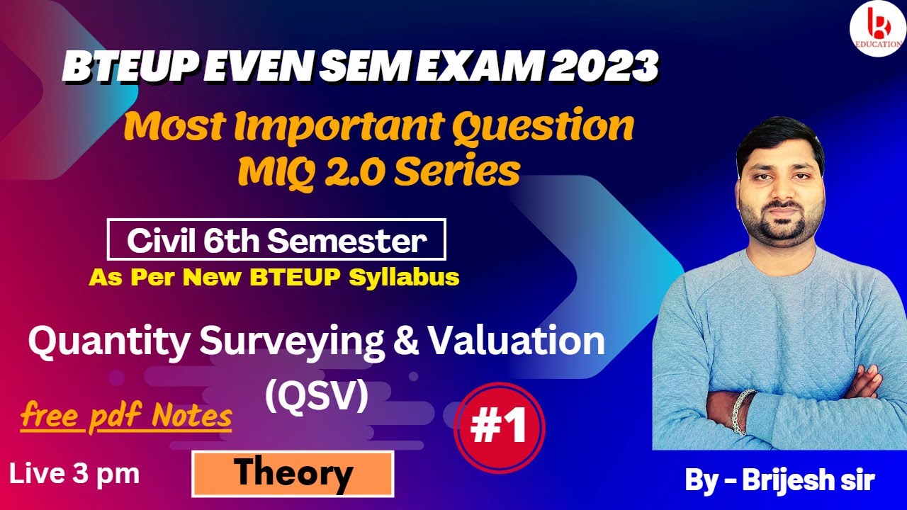 Quantity Surveying & Valuation #1 | MIQ 2.0 Series | Most Important Question | previous year paper