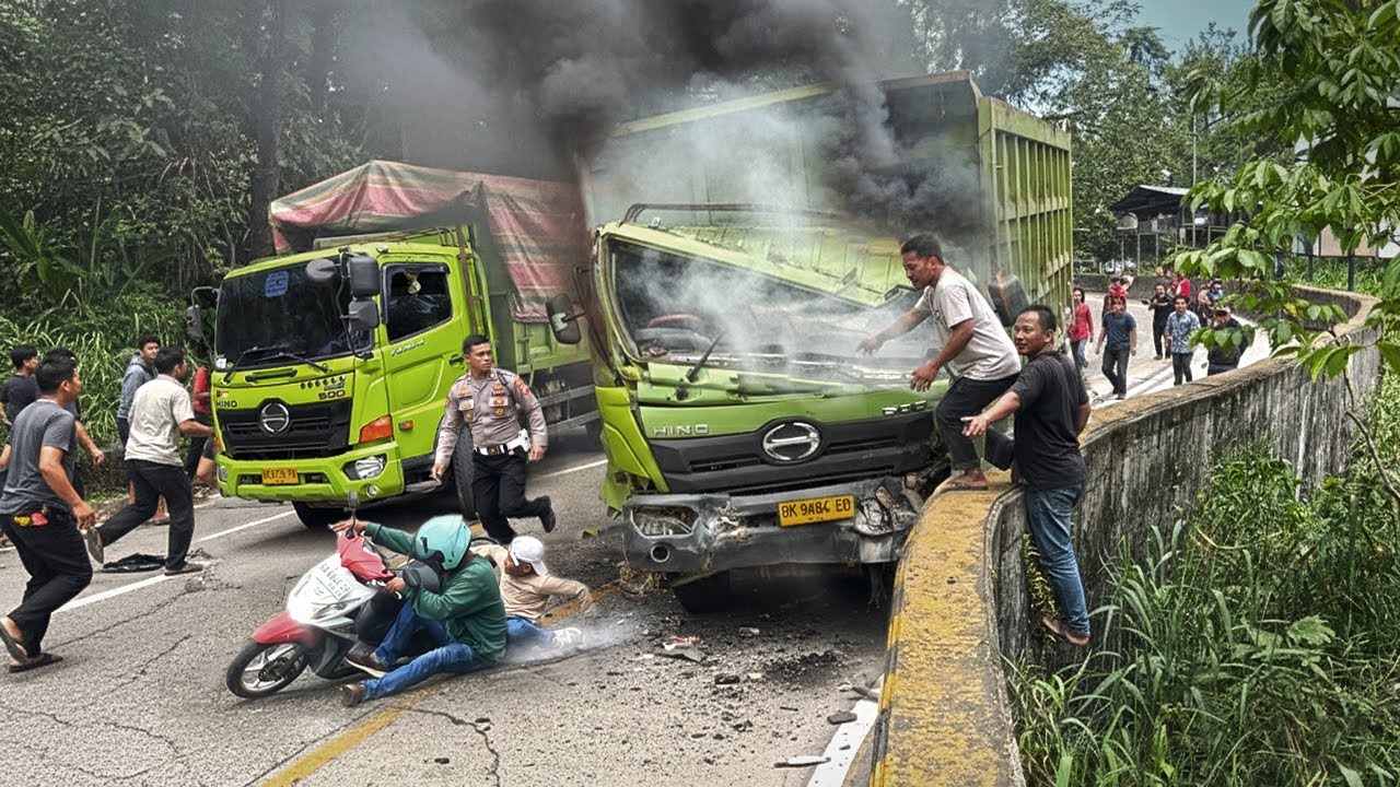 INNALILLAHI !!! TEREKAM MENIT MENIT DRAMATIS, Truk Blong Rem Tabrak Pembatas Jalan Sitinjau Lauik 