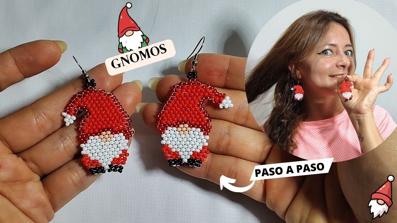 Como tejer aretes con diseño de gnomo para navidad en mostacillas (chaquira checa) A.S