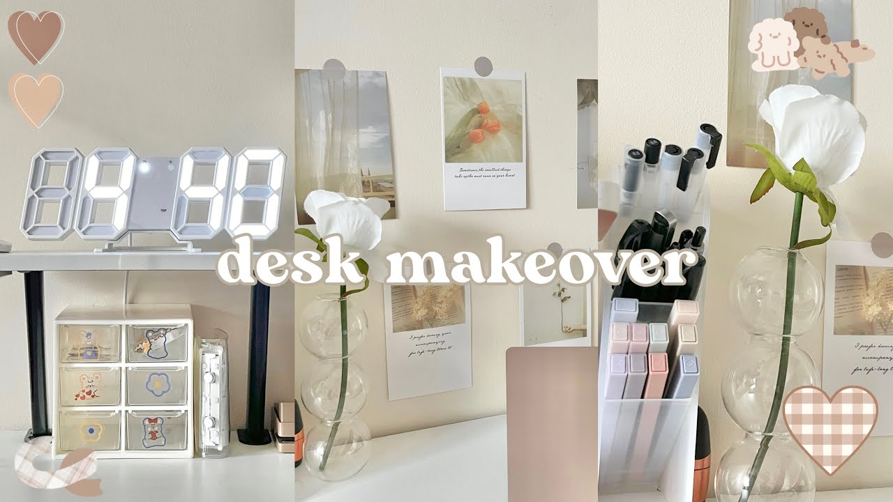aesthetic desk makeover🤍|organizing stationery,minimal inspired