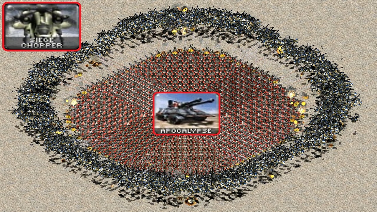 Apocalypse surrounded by Siege Choppers - Same Cost - Red Alert 2
