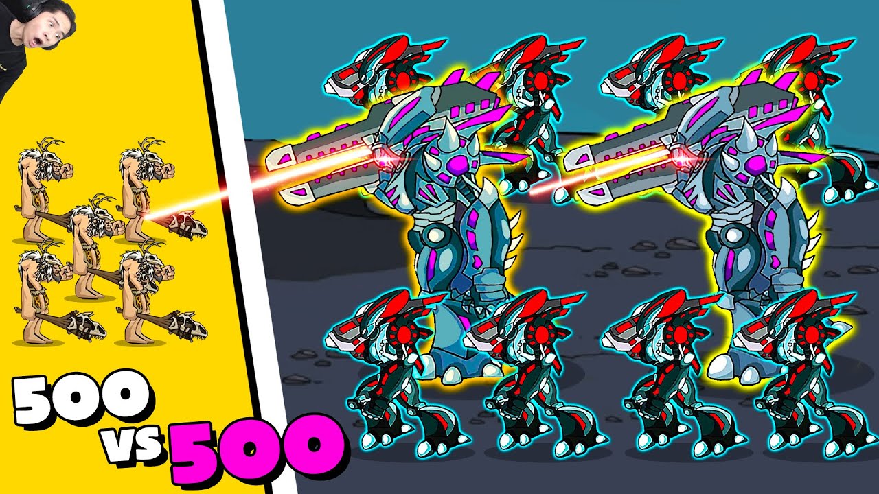 PobbRose 500 BOY PHỐ TIỀN SỬ vs 500 SIÊU NGƯỜI MÁY !!! (PobbRose Thánh tiến hóa) | Age of war 2 ✔