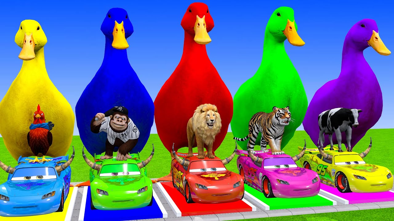 Long Slide Game With Cow Elephant Gorilla Hippopotamus Tiger   3d Animal Game   Funny 3d Animals