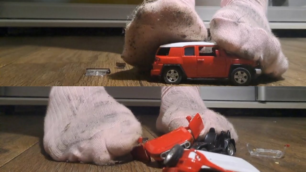 Giantess in dirty socks plays with a car 🚗
