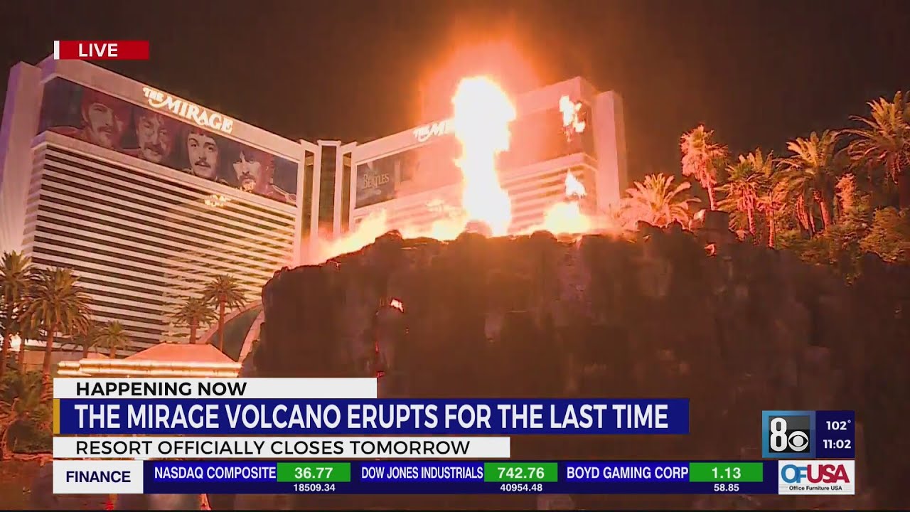 Las Vegas locals, tourists gather to watch The Mirage Volcano erupt one last time