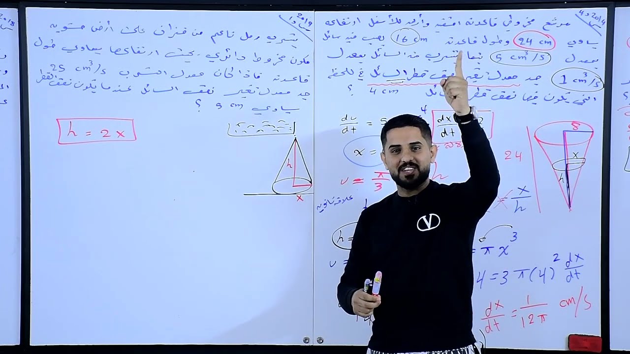 م 7 المعدلات المرتبطة بالزمن ج 2 المخروط - التفاضل - الفصل الثالث - سادس علمي - حسام الحلو