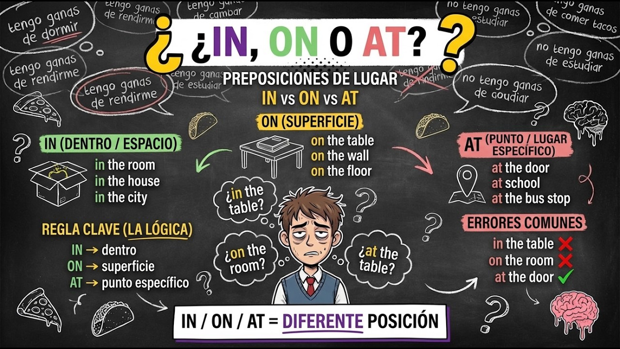 Prepositions of place IN, ON, AT explicado fácil con ejemplos claros