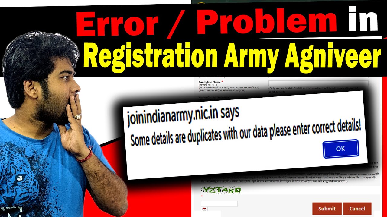 Some details are duplicates with our data please enter correct details! Army Agniveer Registration