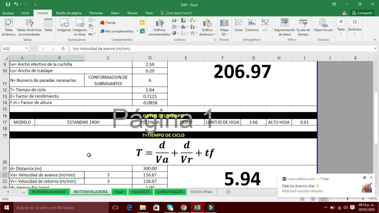 Calculo de rendimiento de maquinaria pesada