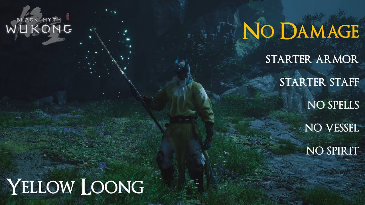 DESTROYING YELLOW LOONG with starter staff & armor and no spells (No damage) - Black Myth: Wukong