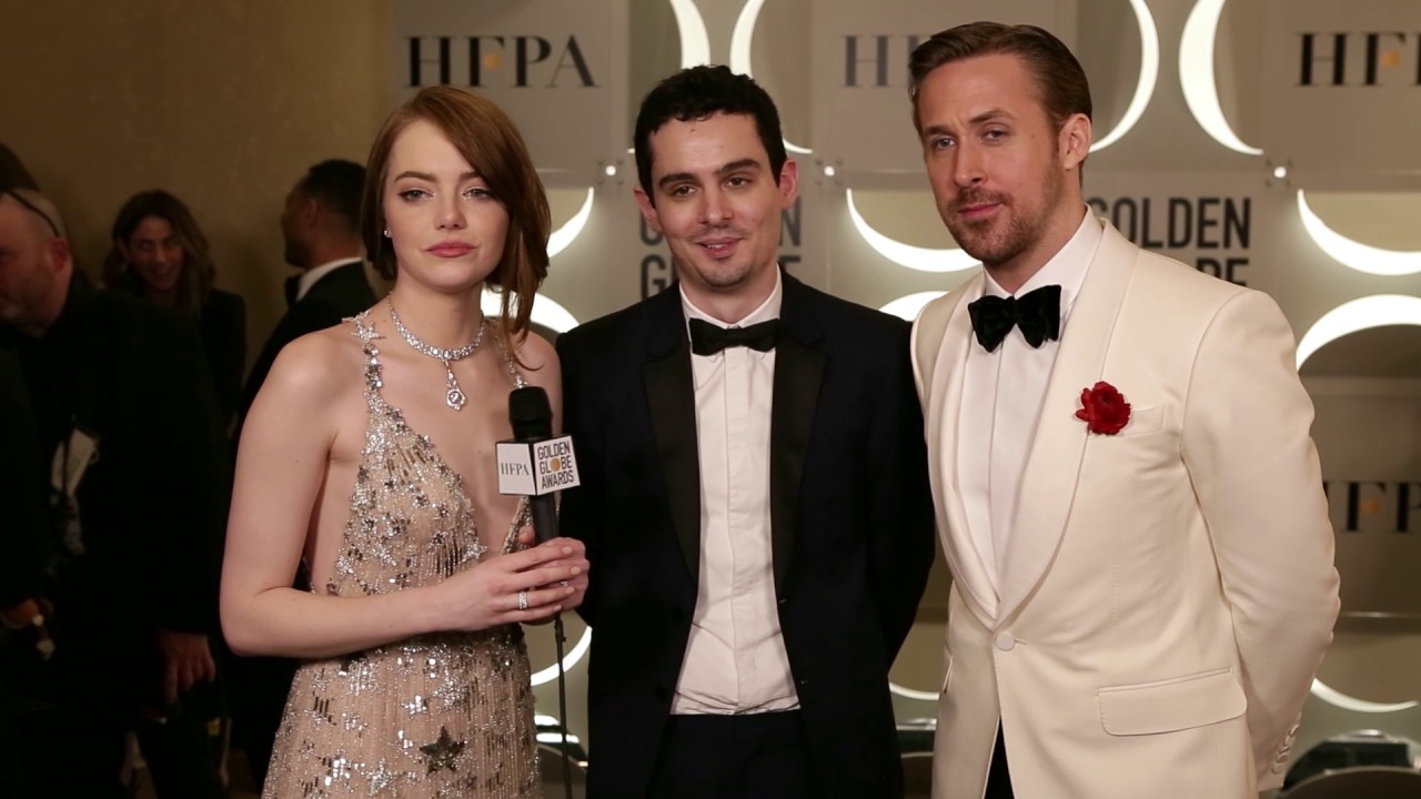Golden Globes backstage with Emma Stone Ryan Gosling La La Land