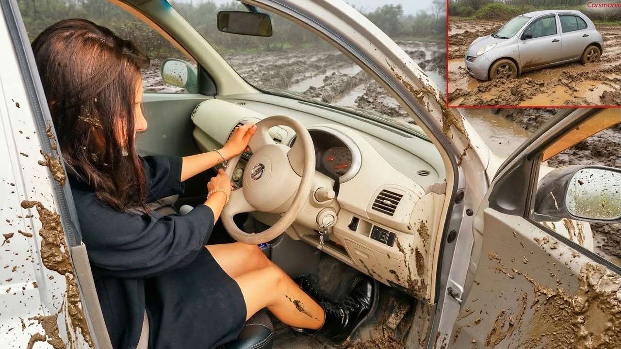 UNBELIEVABLE! Girl vs Mud: Nissan March 2002 Spinning To The Limit! 😱