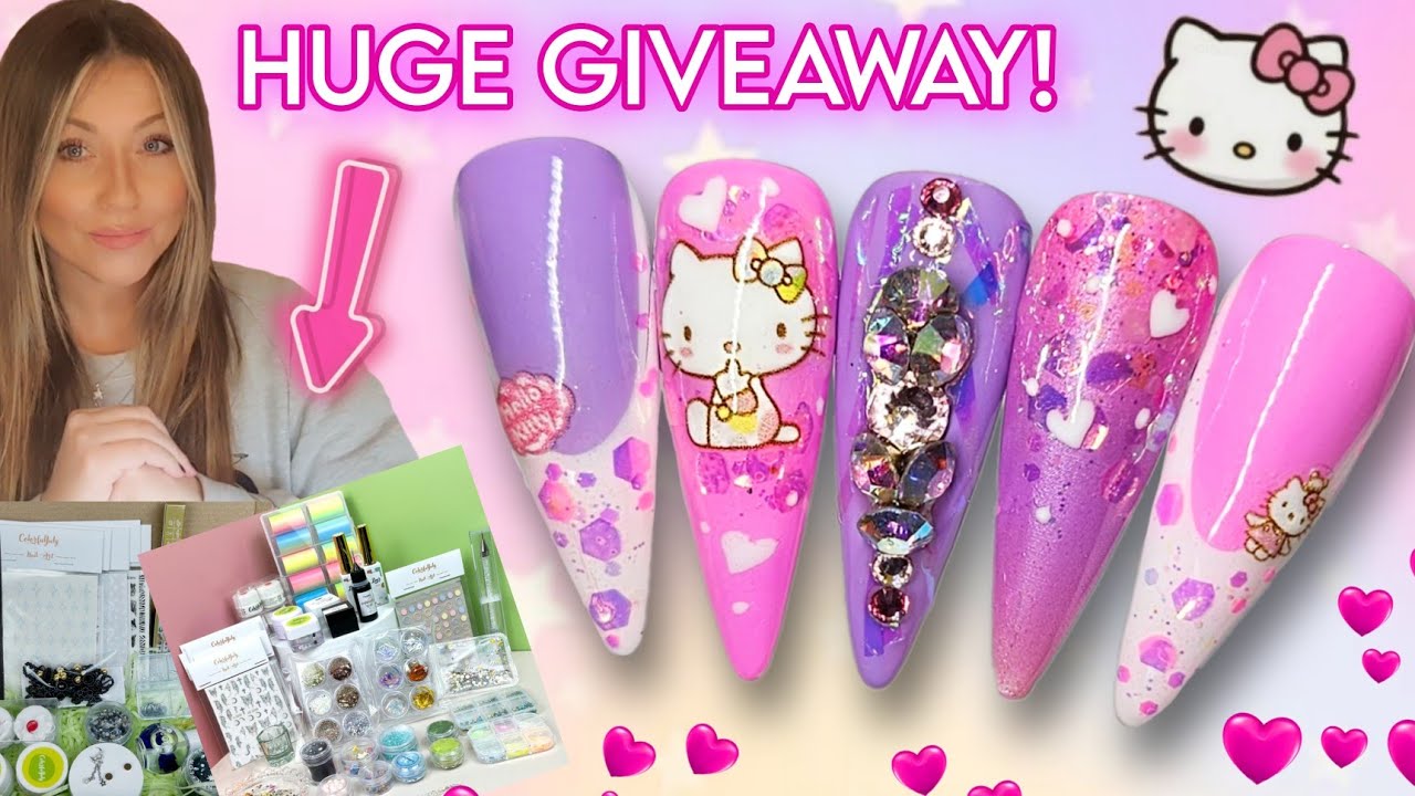 🎀 Простые ногти Hello Kitty | РОЗЫГРЫШ | Розовый летний нейл-арт | Блестящий французский дизайн в...
