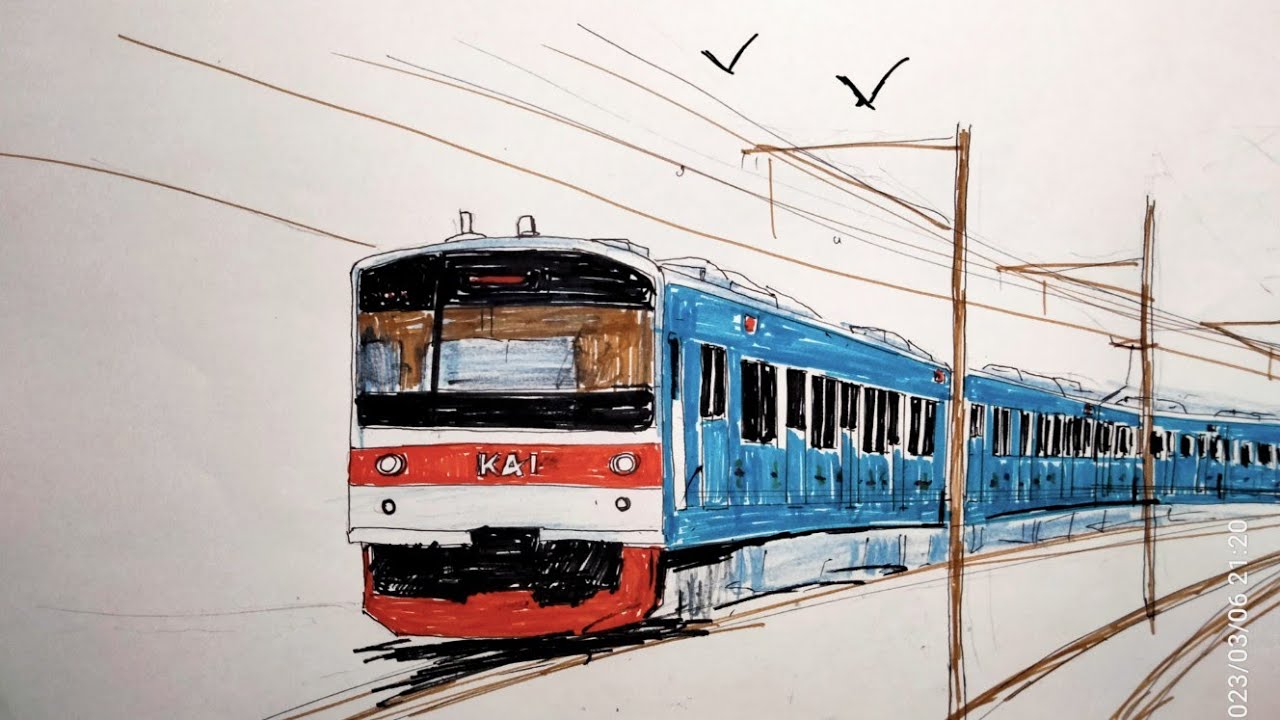 Cara menggambar kereta KRL JR 205 livery iklan Leminerale