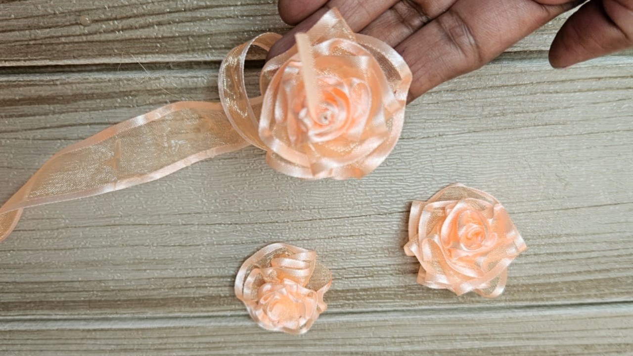 Organza Satin Ribbon Rose Flower Making l DIY l Handmade Ribbon Flowers