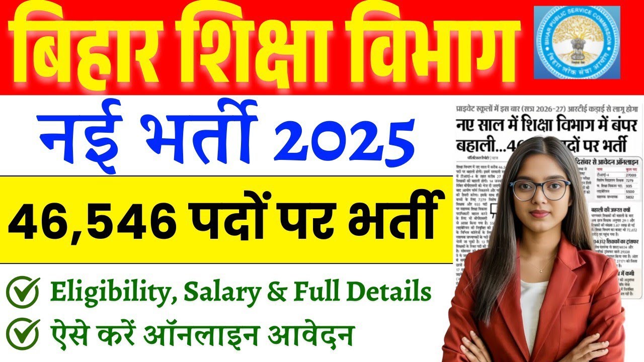 Bihar Education Department Vacancy 2026: Recruitment for 46,546 posts in Bihar Education Departme...