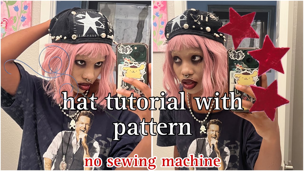 beret/punk hat tutorial (NO SEWING MACHINE) diy with me!!