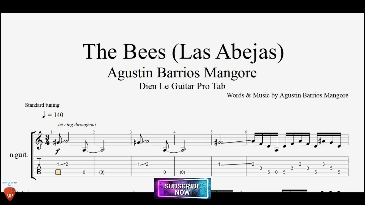The Bees (Las Abejas) by Agustin Barrios Mangore with Guitar Tutorial TABs