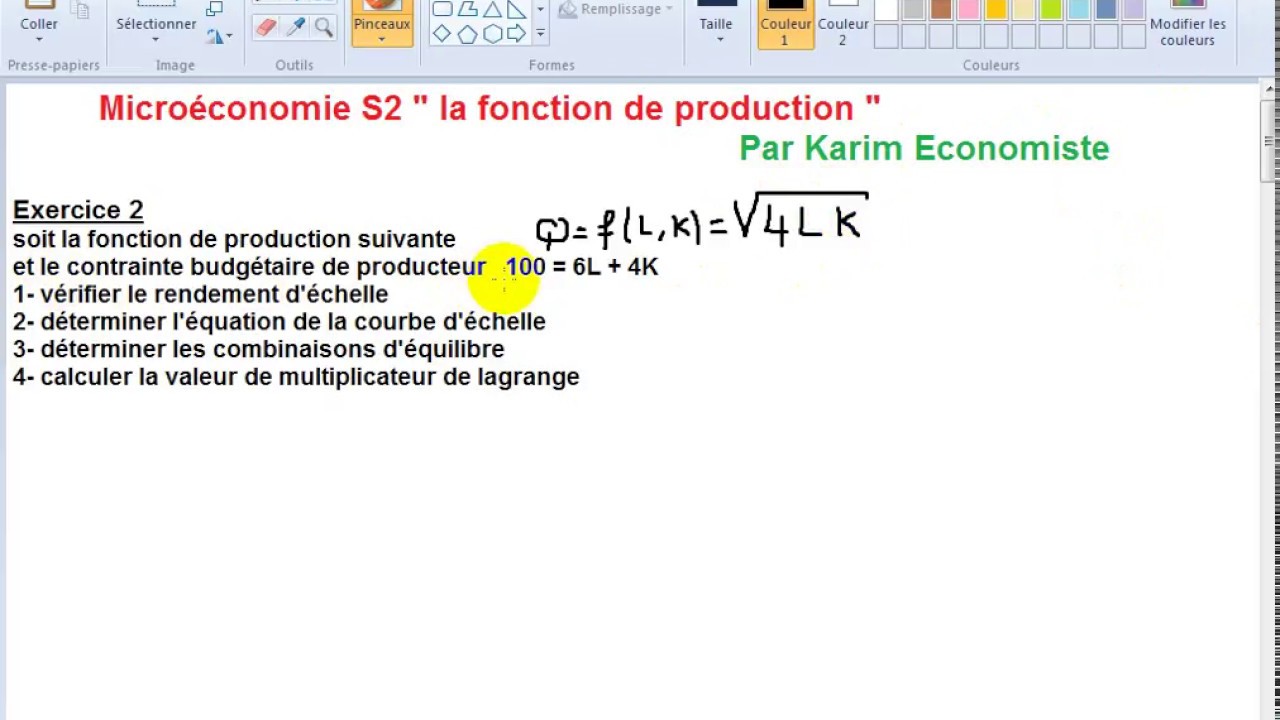 Microéconomie S2 producteur Exercice 2