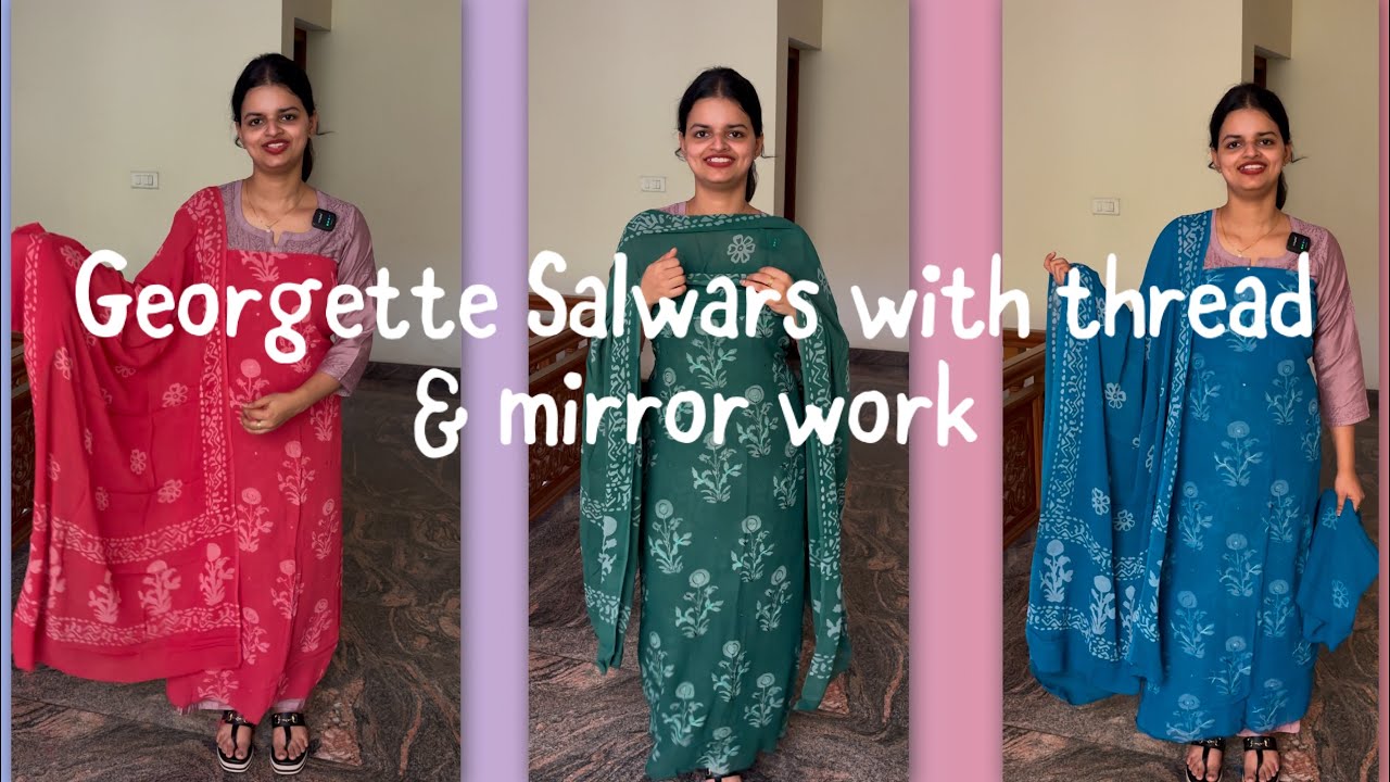 EPI 422|BLOCKPRINTED GEORGETTE SUITS WITH MIRROR & THREAD WORK#trending #georgette ​⁠@Curated Vault