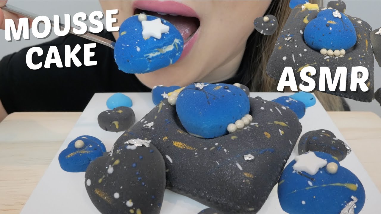 ASMR Galaxy Heart Pillow Mousse Cake *NO Talking Soft Relaxing Eating Sounds | N.E Let's Eat