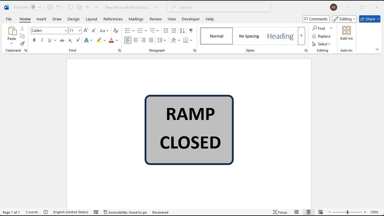 How to create ramp closed sign in word