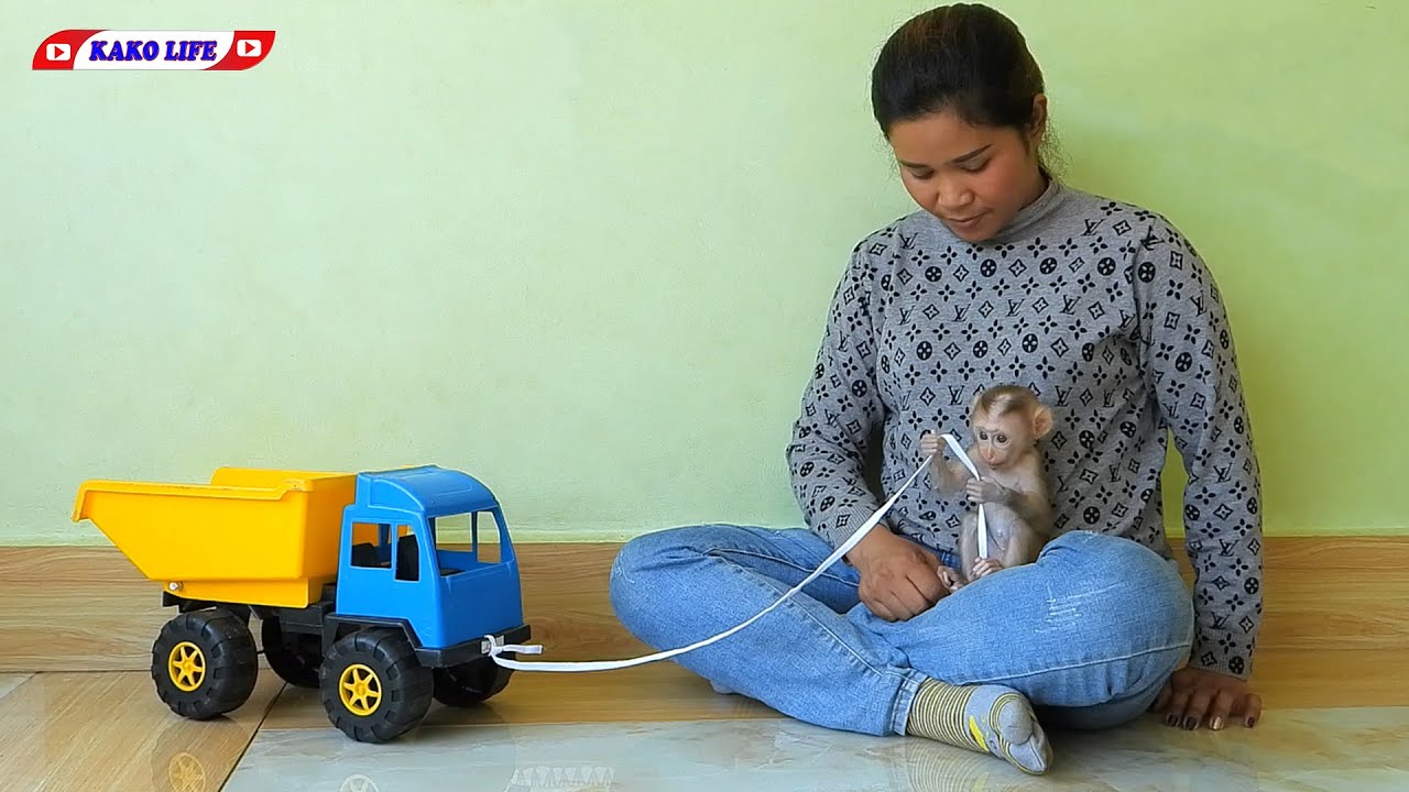 Cute Little Lisa Happy Playing Truck