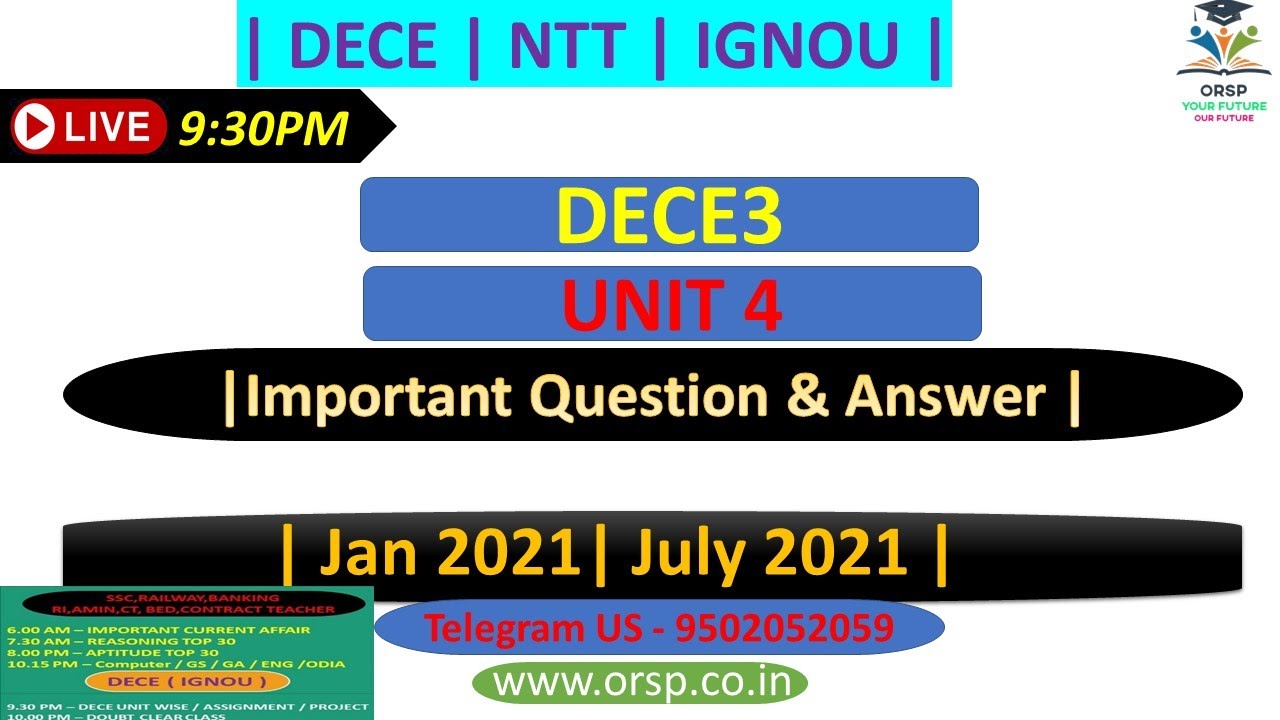 | IGNOU ONLINE CLASS | DECE3 Unit 4 (PART-1) | DECE | JANUARY-JULY 2021 | ORSP |
