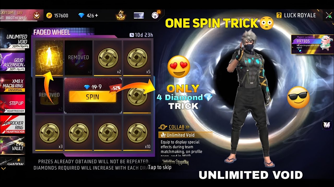 🤯New Unlimited Void Arrival Animation Faded Wheel One Spin Trick😍🔥| New Gojo Animation Faded Wheel💥