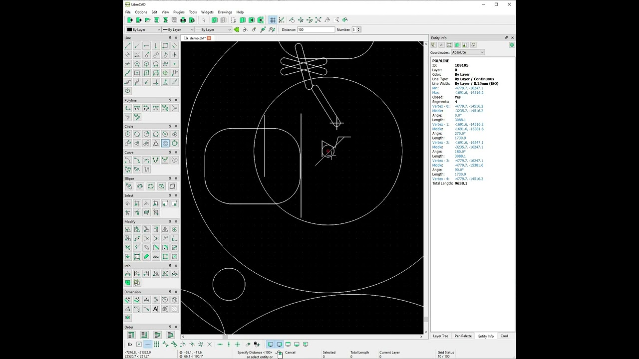 LibreCAD drawing actions with preview