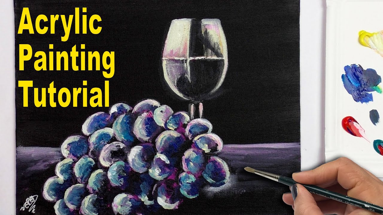 Acrylic Painting | How to paint a GLASS of WINE & GRAPES | Painting Tutorial