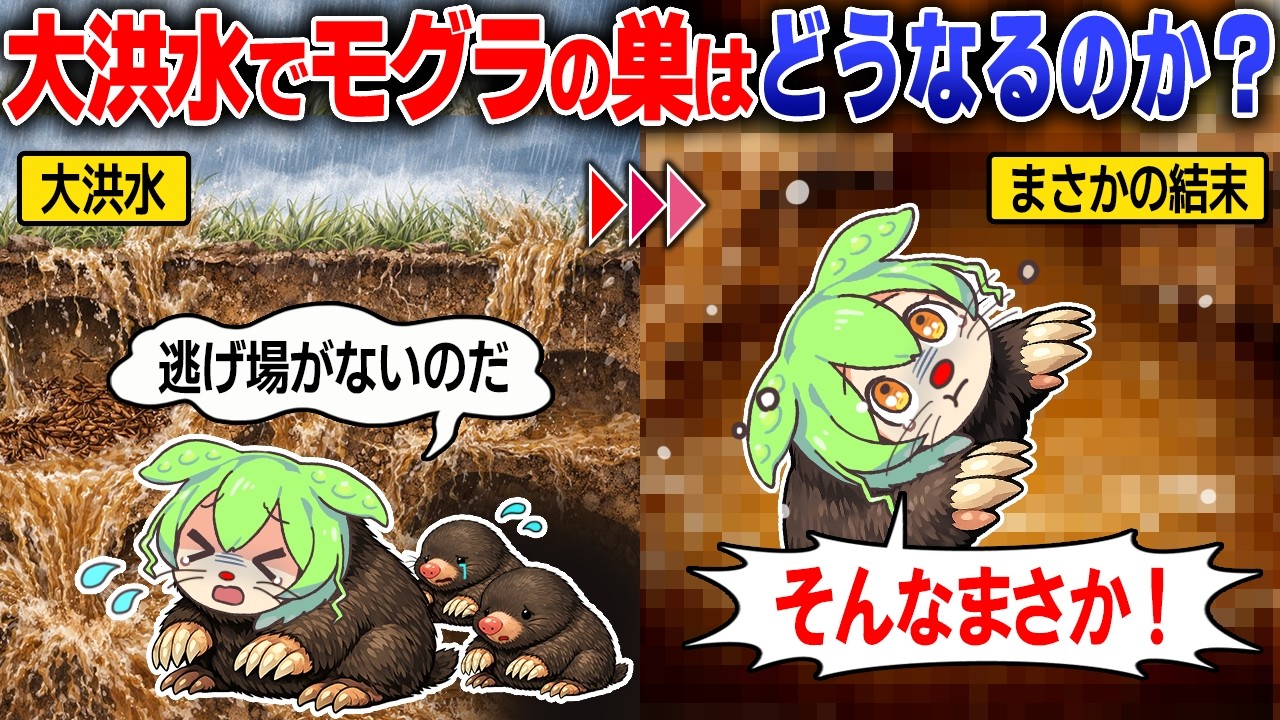 大雨で巣が水没したらモグラはどうなるのか？【ずんだもん＆ゆっくり解説】