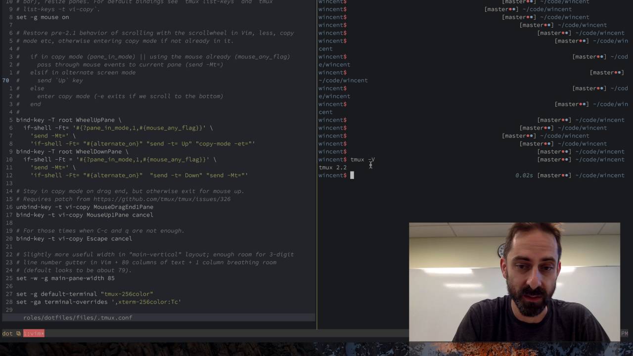 Vim screencast #27: tmux config