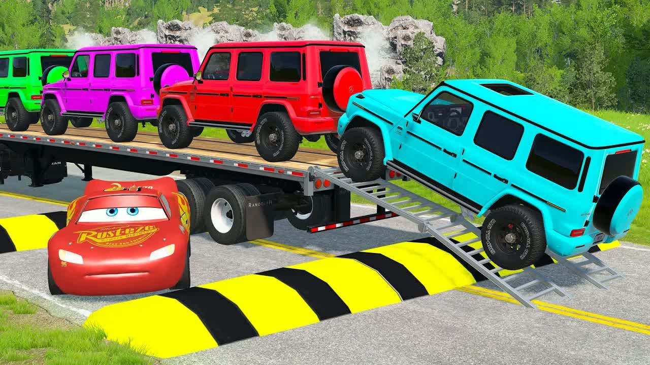 Flatbed Truck Mcqueen - Transportation with Truck - Pothole vs Car #82 - BeamNG.Drive