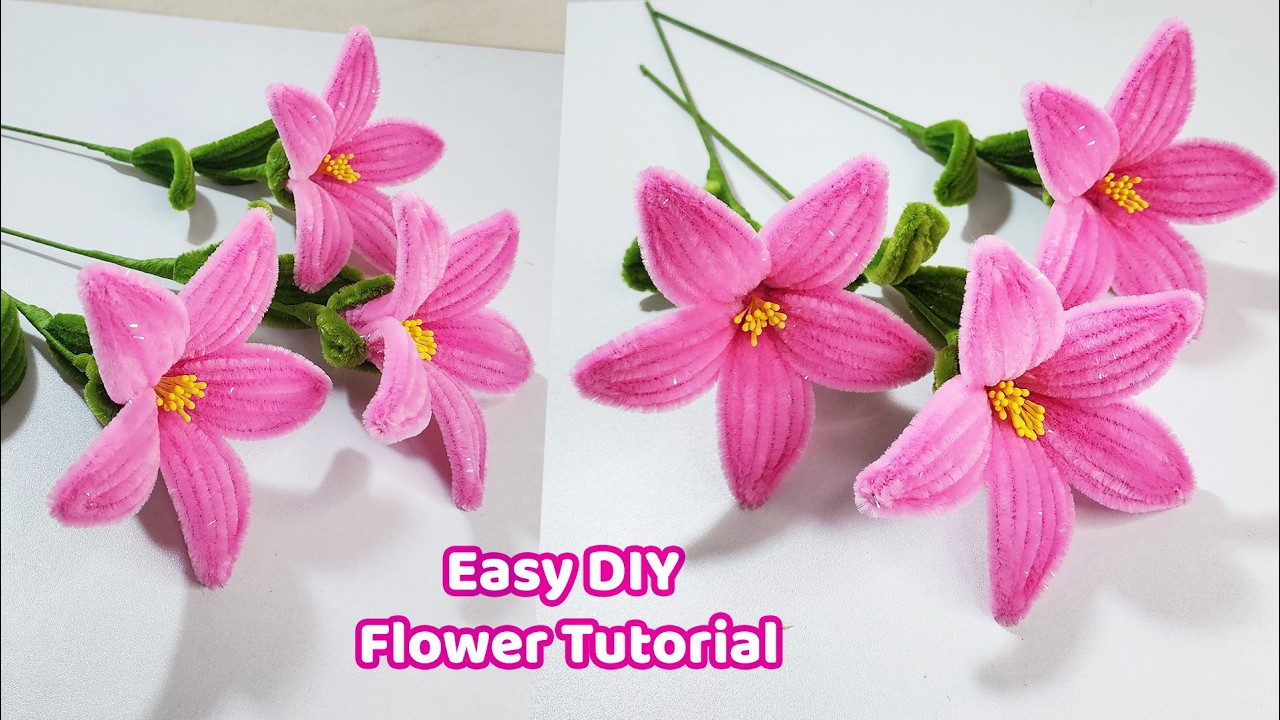 DIY Pink Lily Flower 🌸 | Easy Pipe Cleaner Flower Tutorial | Handcraft Sreyneang