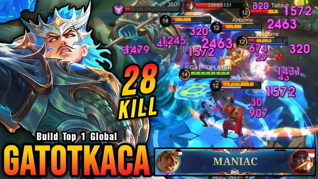 28 Kills + MANIAC!! Gatotkaca Real Monster Offlane!! - Build Top 1 Global Gatotkaca ~ MLBB