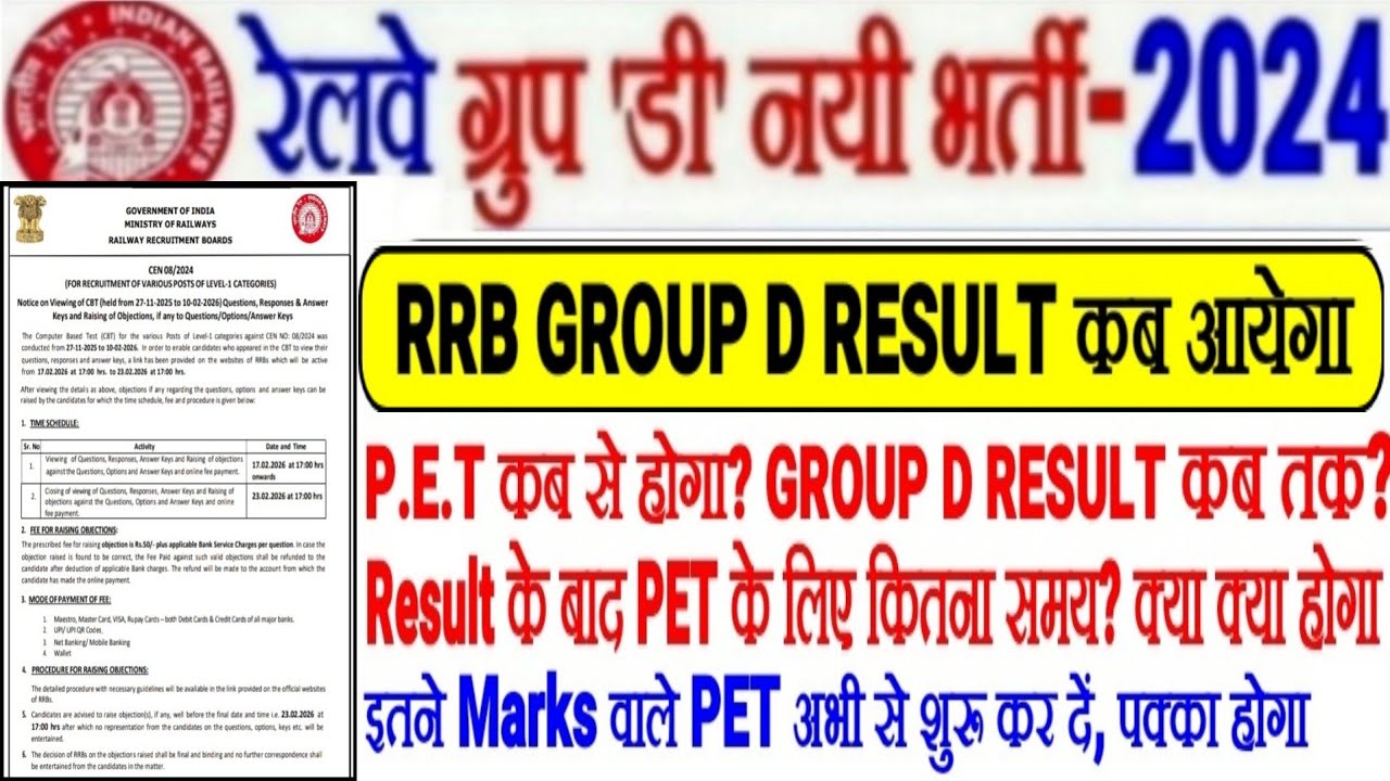 RRB GROUP D RESULT DATE? इस दिन आयेगा,PET कब से?RESULT के कितने दिन बाद PET?इतने MARKS पर पक्का होगा