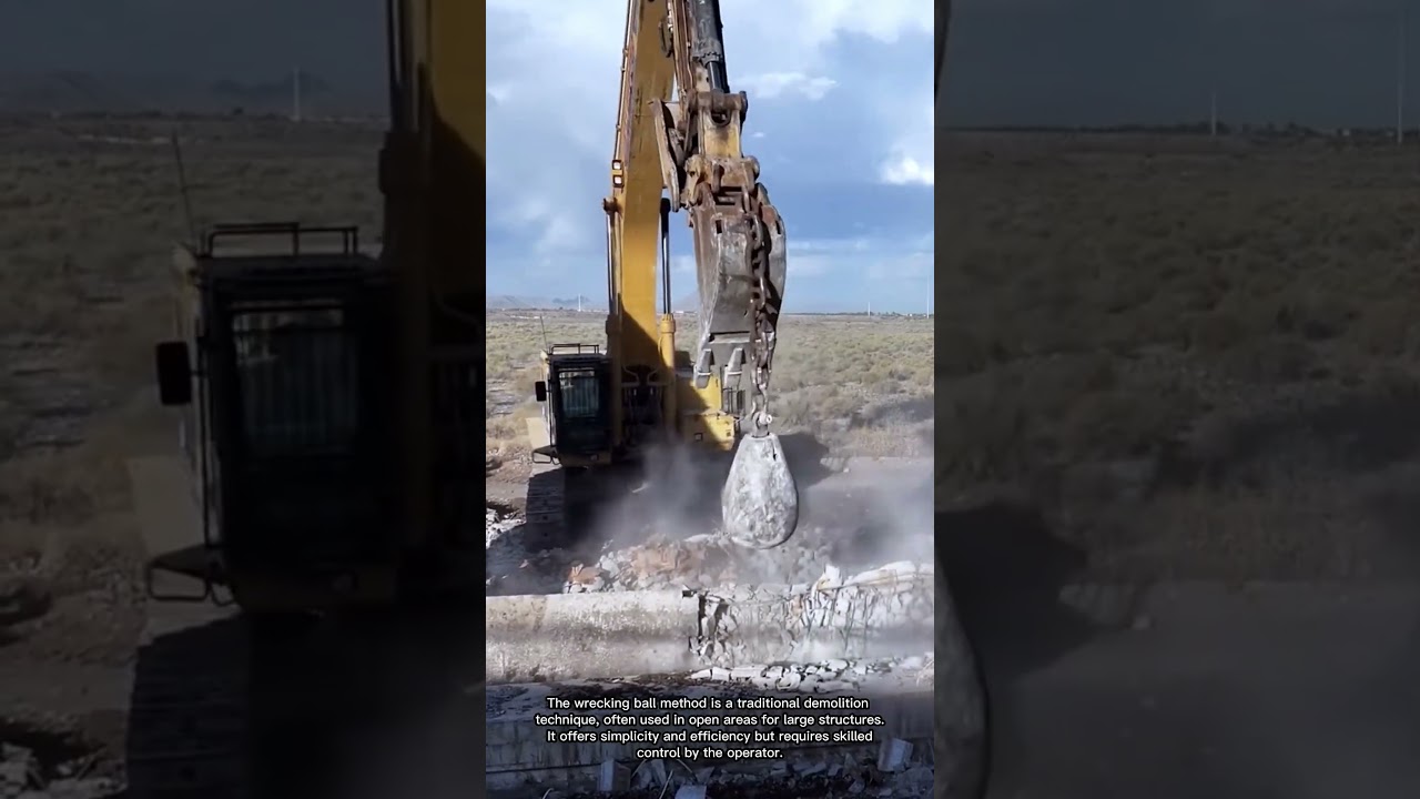 Excavator Wrecking Ball in Action: Smashing Concrete with Force