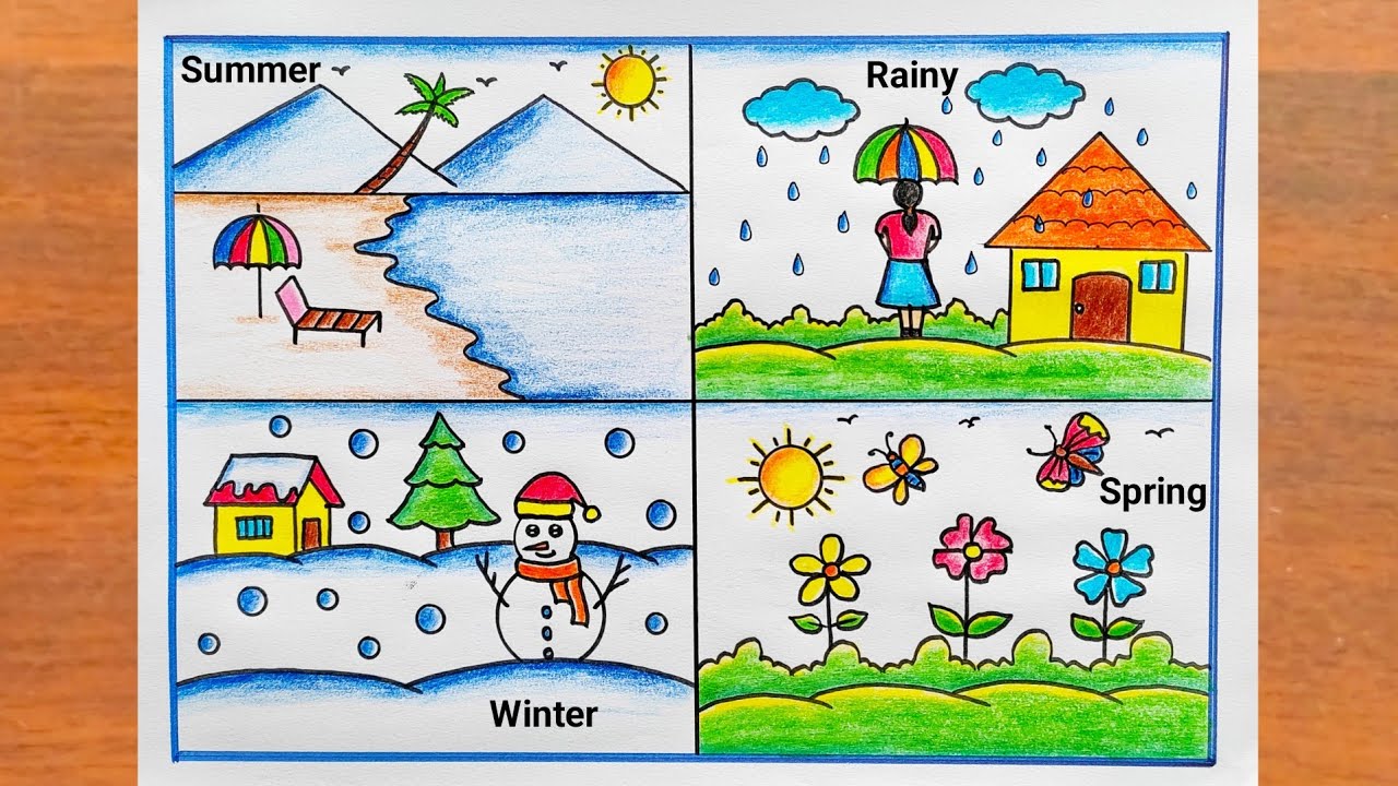 Four Season Drawing / How to Draw Different Types of Season Easy Steps / Different Season Drawing