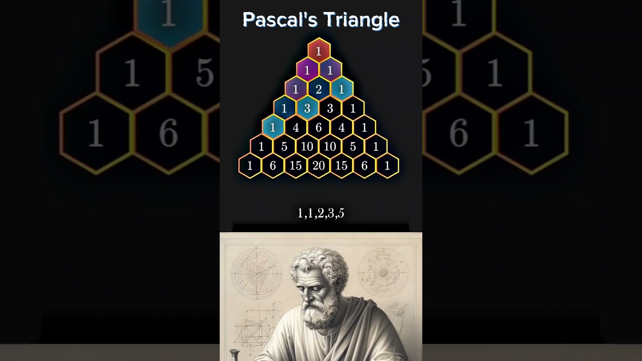 Pascal's triangle - each number equals the sum of the two above. #math #geometry #manim #animation