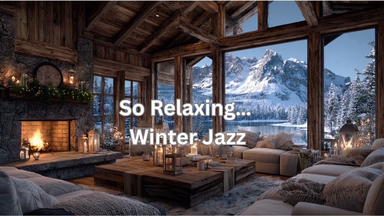 Cozy Winter Cabin Ambience ❄️🔥 Relaxing Jazz Music & Fireplace | Snowy Mountain Living Room