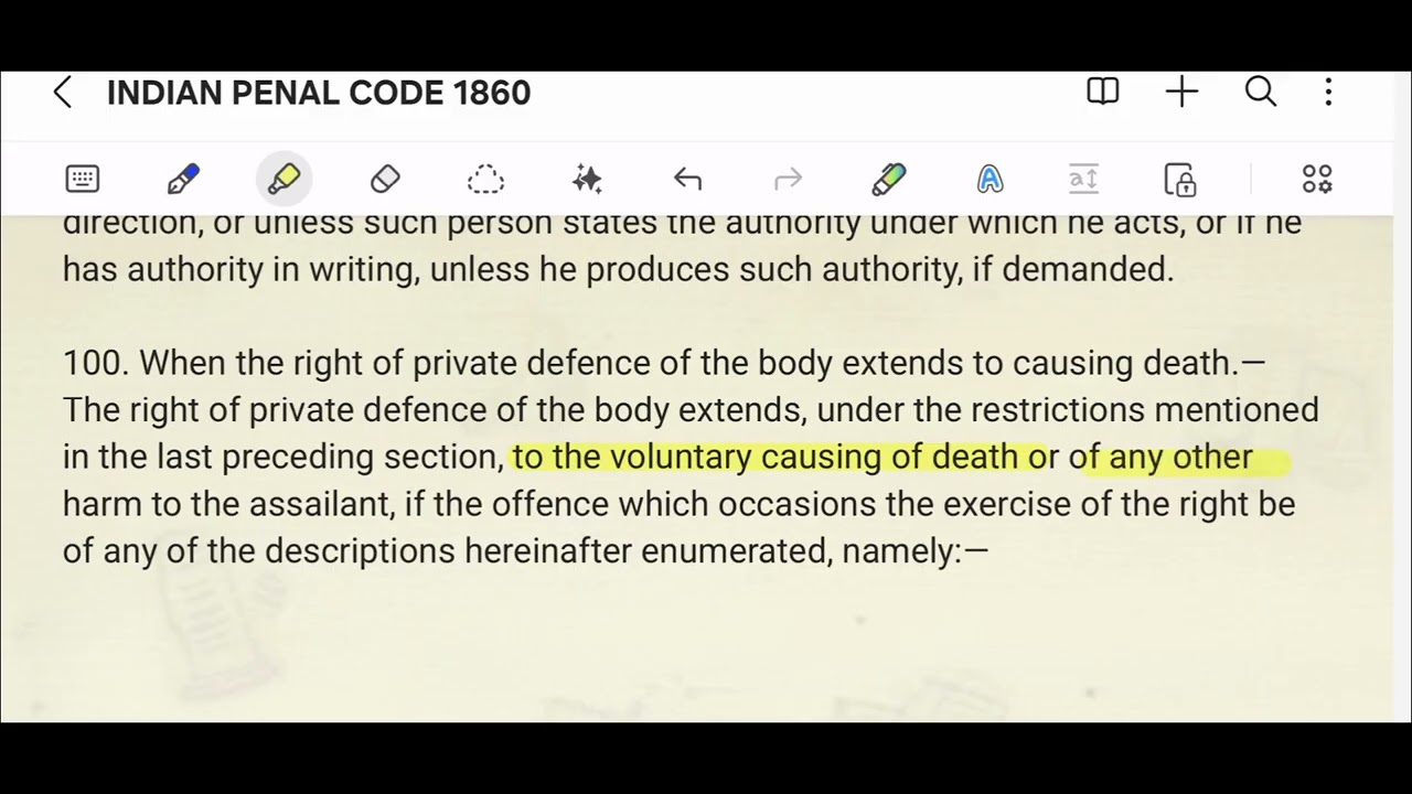 INDIAN PENAL CODE Sections 96–106: Right of Private Defence of Body and Property Extent .