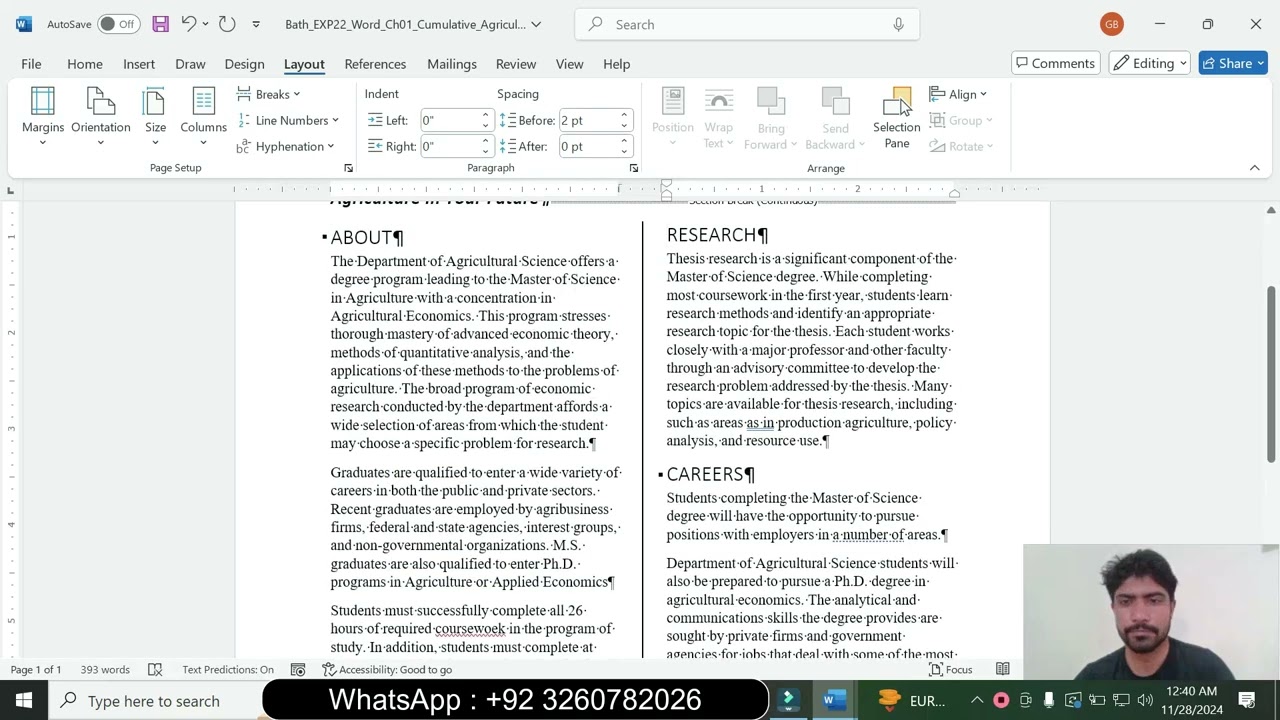Exp22_Word_Ch01_Cumulative_Agriculture | Word Chapter 1 Cumulative Assessment – Agriculture