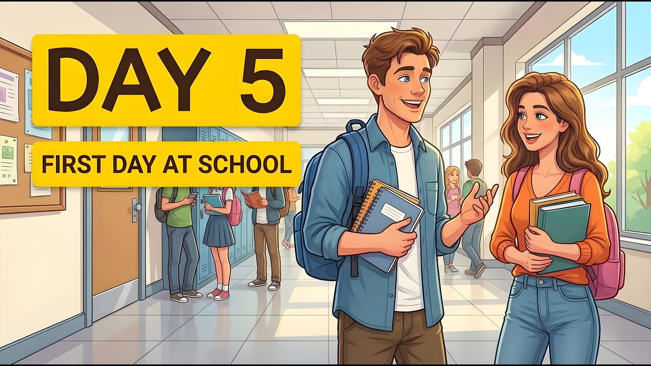 Day 5: English in Daily Life - English Conversation Practice - First Day at School | Real Dialogue