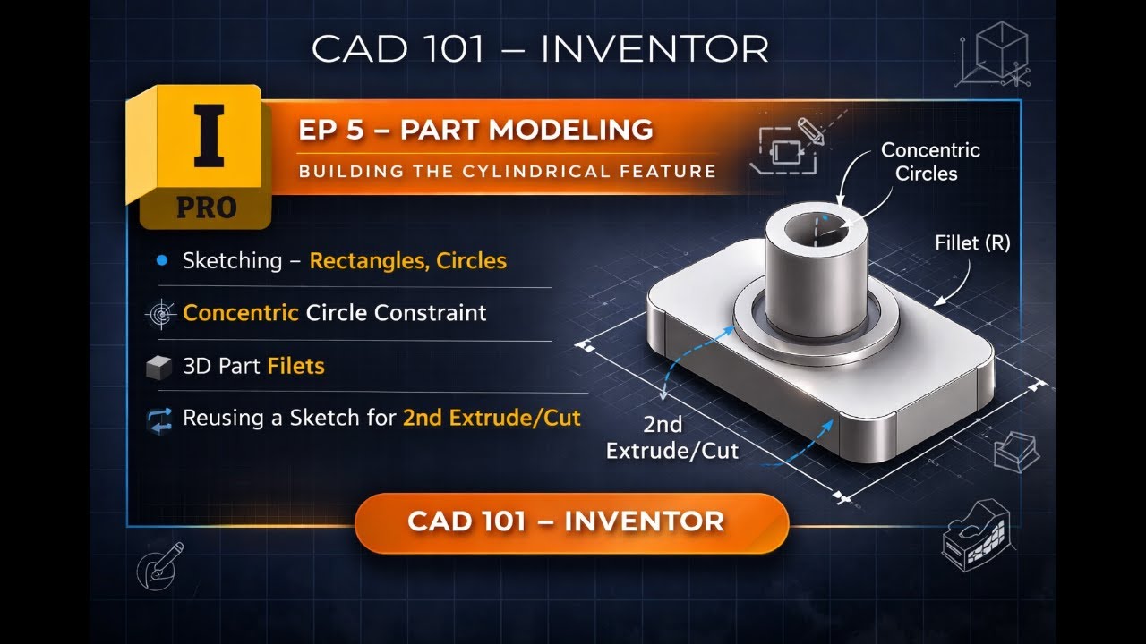 CAD 101 – Inventor — Concentric Circles, Fillets, Reuse Sketch | Part 2 of 4