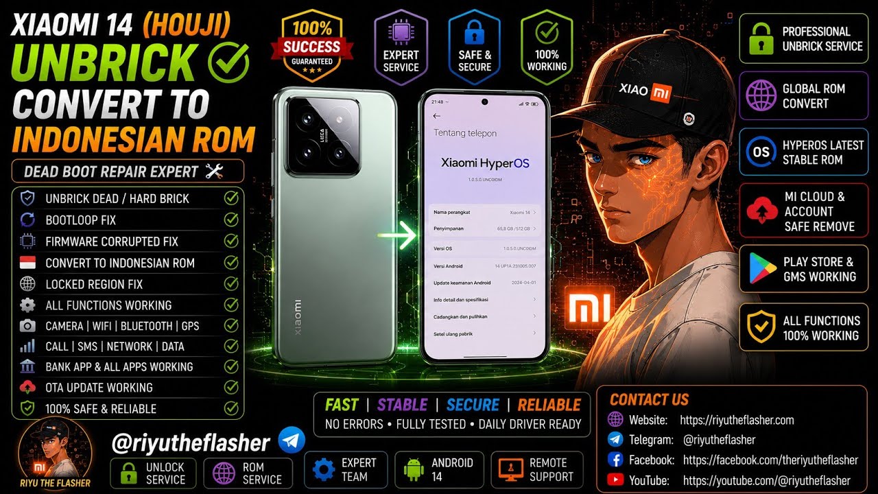 UNBRICK XIAOMI 14 (HOUJI) FROM STUCK ON FASTBOOT✅UNLOCK BOOTLOADER AND ID GLOBAL ROM INSTALL🆗