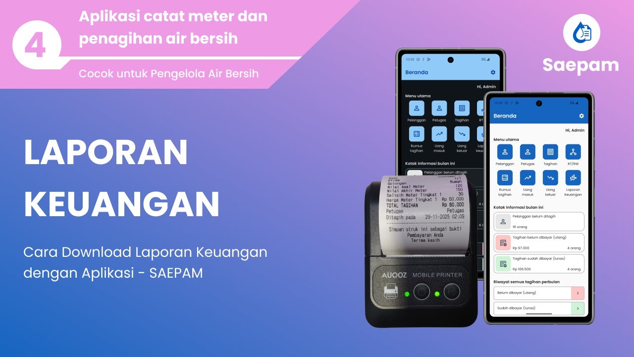 Cara Download Laporan Keuangan Aplikasi Penagihan Air | SAEPAM (PAMSIMAS & Pengelola Air Bersih)